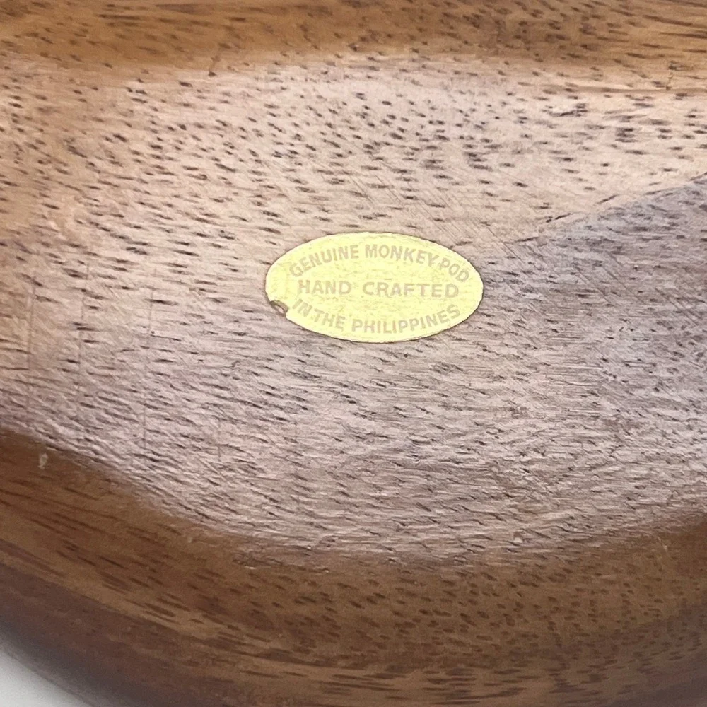 VTG Pea Pod Hand‎ Crafted 3 Section Divided Serving Tray Wood MCM Monkey Pod